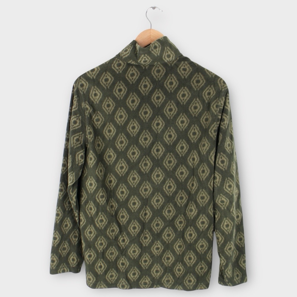 Eddie Bauer Men's Small Fleece Pullover Green Aztec Diamond Print Quarter Zip - Picture 3 of 4